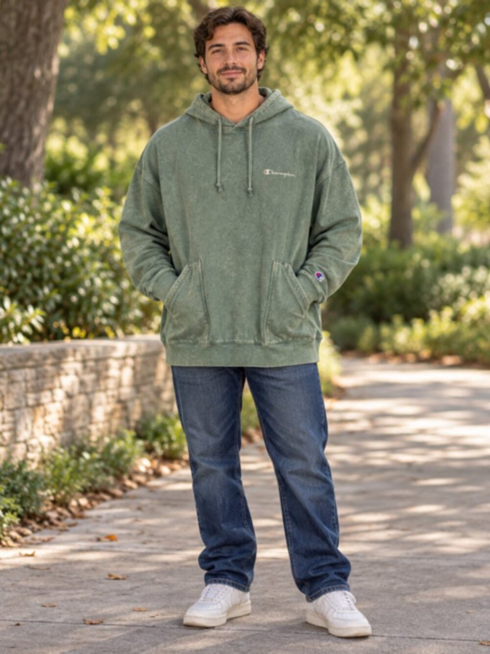 Champion XL Green Vintage Wash Pullover Hoodie